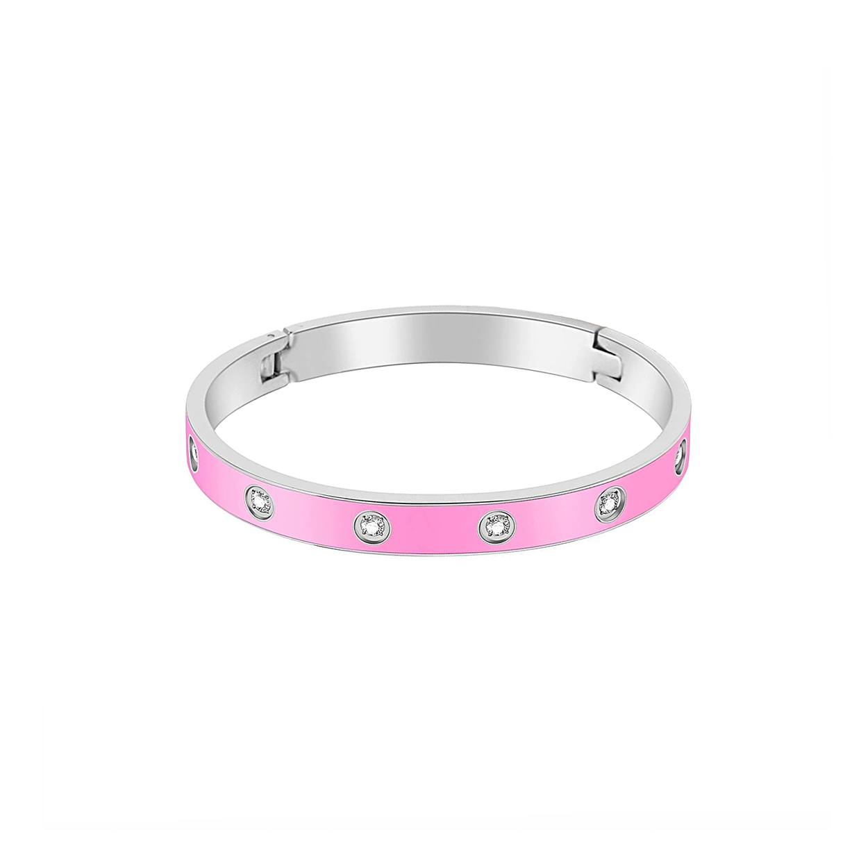 BG808EPW B.Tiff 8-Stone BARBIE Pink Enameled Bangle Bracelet