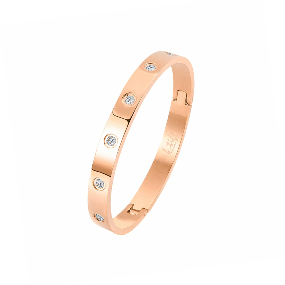 BG808RGP B.Tiff 8-Stone High Polish Bold Rose Gold Bangle Bracelet by B.Tiff New York