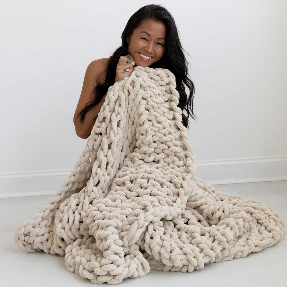 INFINITE CHUNKY KNIT BLANKET | MINKY | BIG - SAND-0