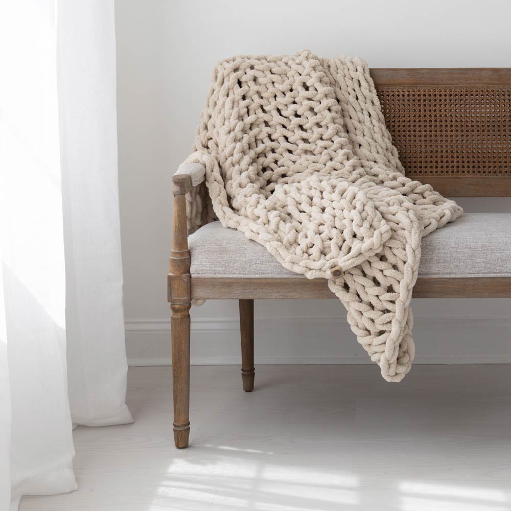 INFINITE CHUNKY KNIT BLANKET | MINKY | BIG - SAND-1