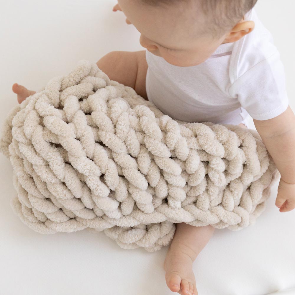 INFINITE CHUNKY KNIT BLANKET | MINKY | CUDDLE - SAND-1