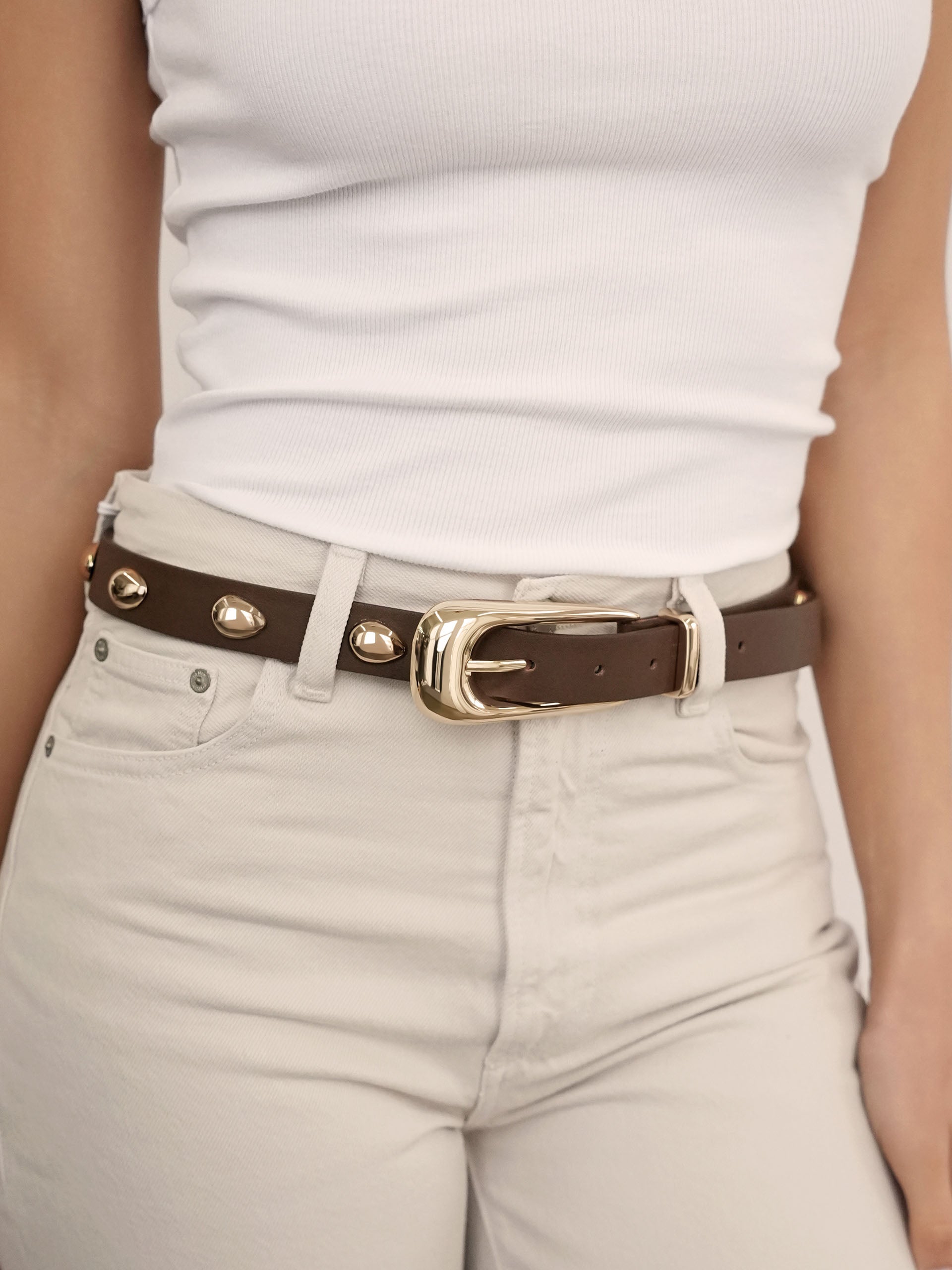 Teardrop Studded Belt in Coffee