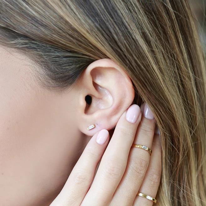 Solid Gold Baguette Studs