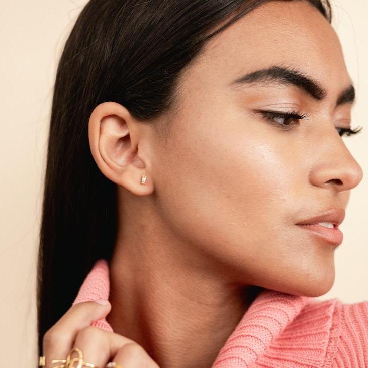 Solid Gold Baguette Studs