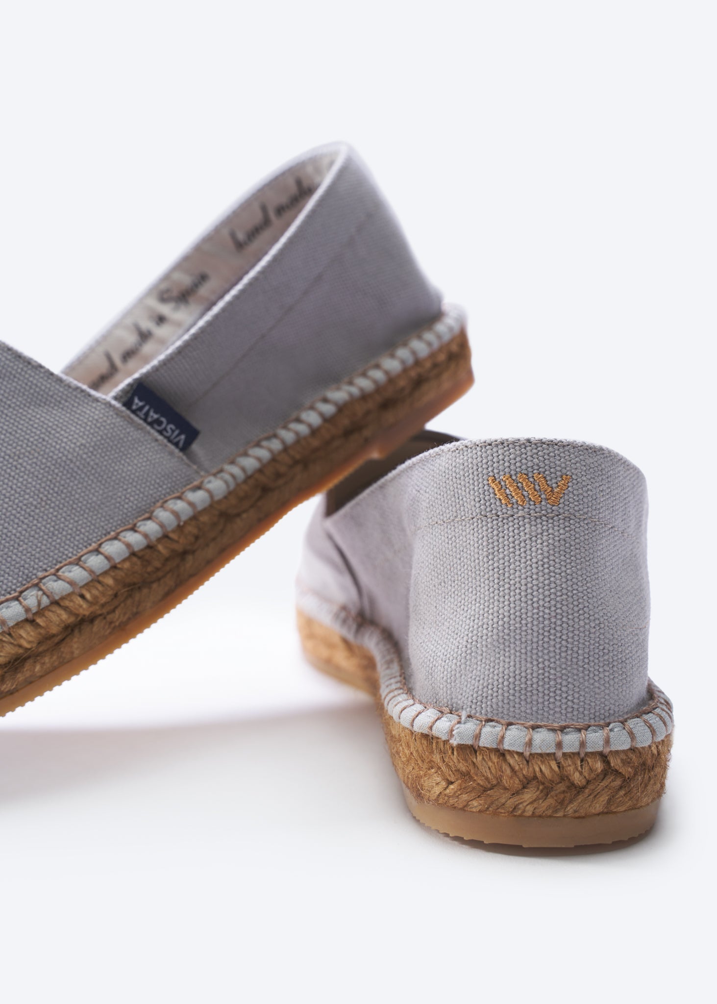 Barceloneta Ash Grey Canvas Slip On Women Espadrille Flats Back Details