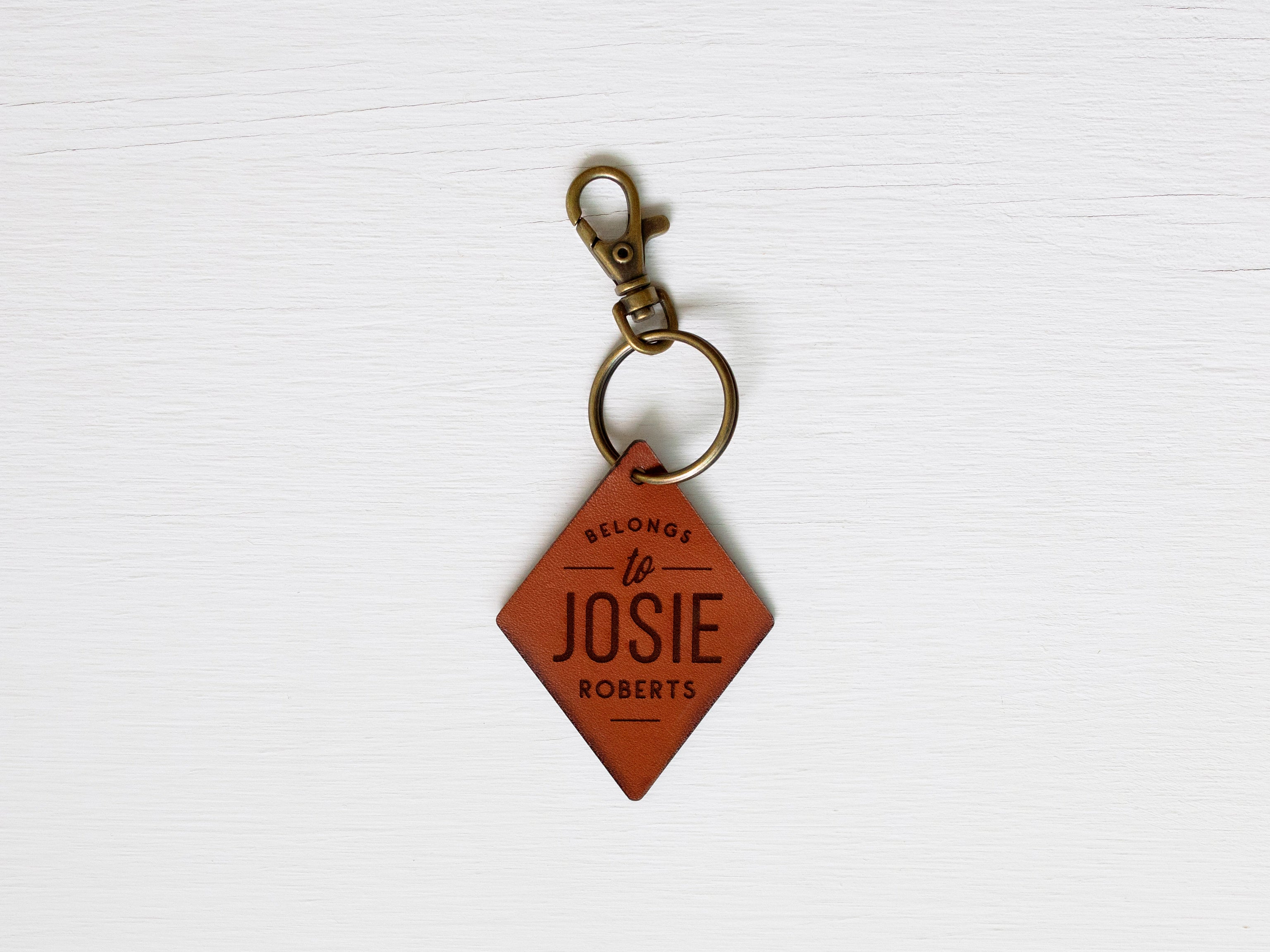 Custom Leather Tag Keychain • Modern Diamond Tag