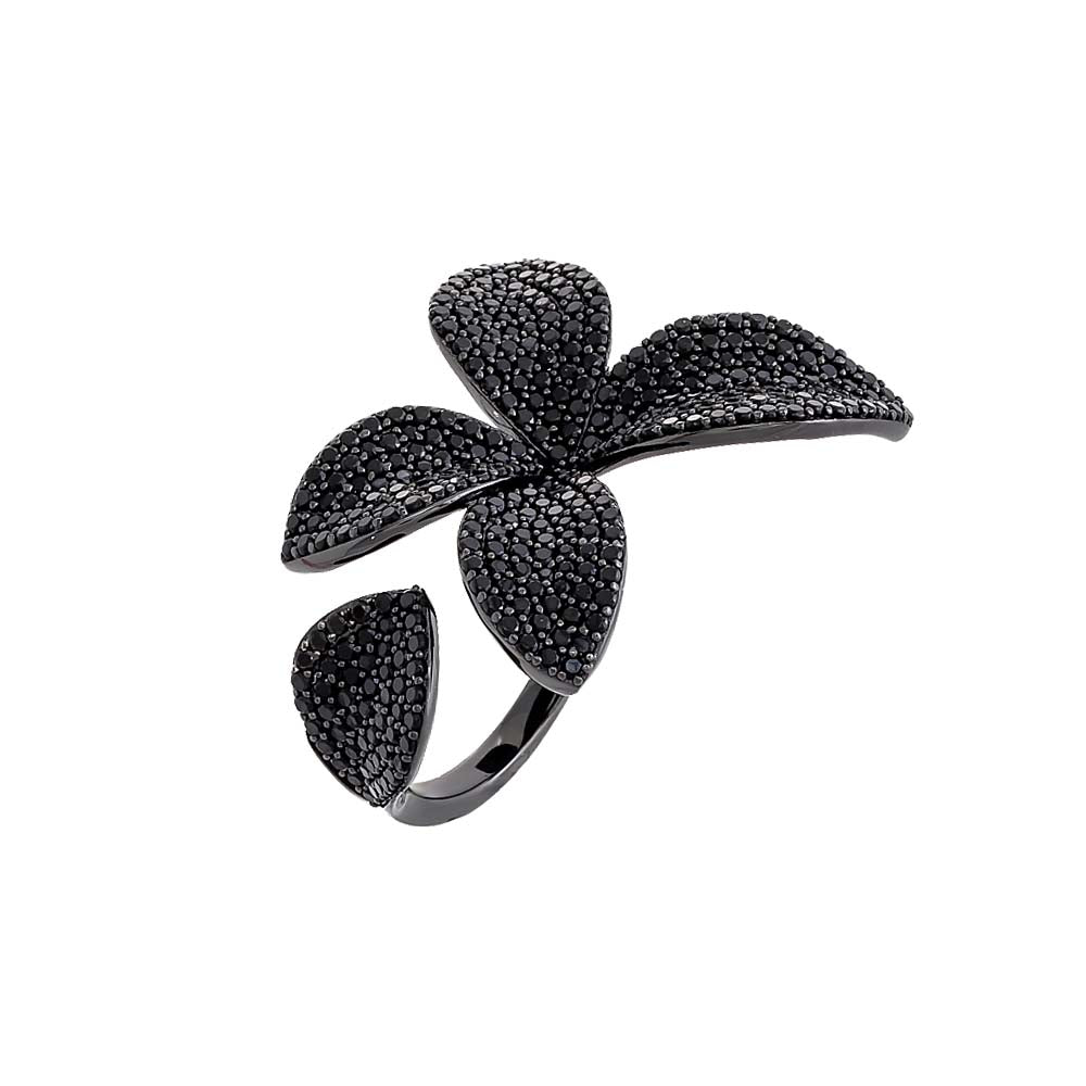 Onyx Pavé Fancy Flower Petal Ring - Adina's Jewels