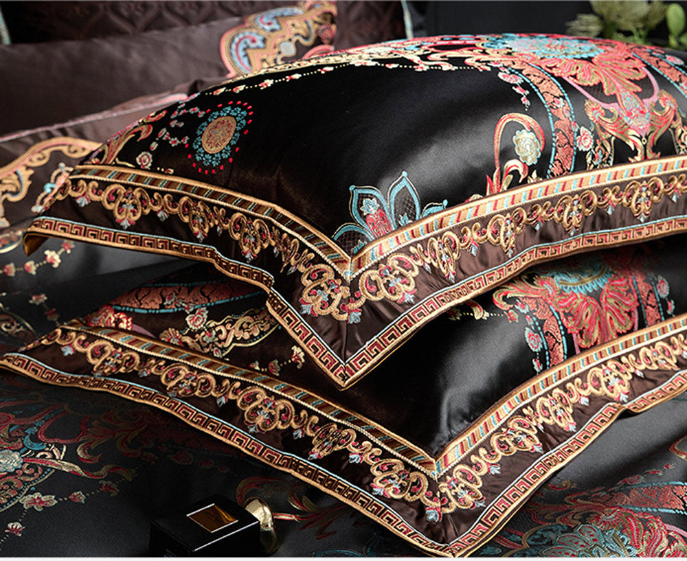 Black Exquisite jacquard Silk Satin Cotton Bedding Set | 3CARATS