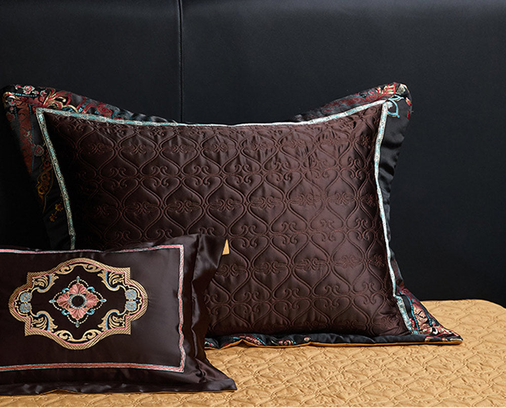 Black Exquisite jacquard Silk Satin Cotton Bedding Set | 3CARATS