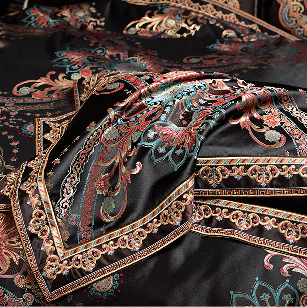 Black Exquisite jacquard Silk Satin Cotton Bedding Set | 3CARATS