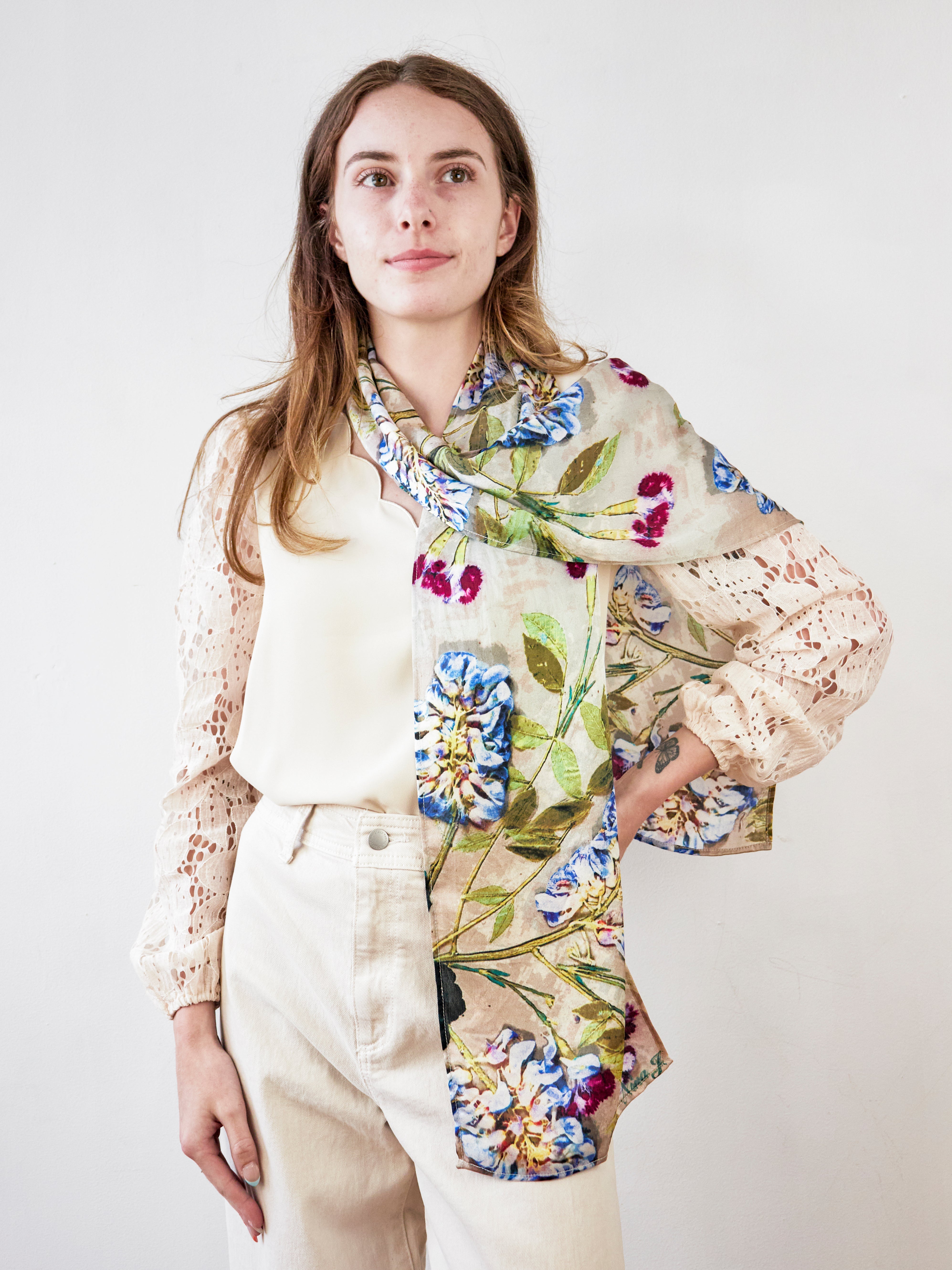 Blue Wisteria Chi Silk Scarf