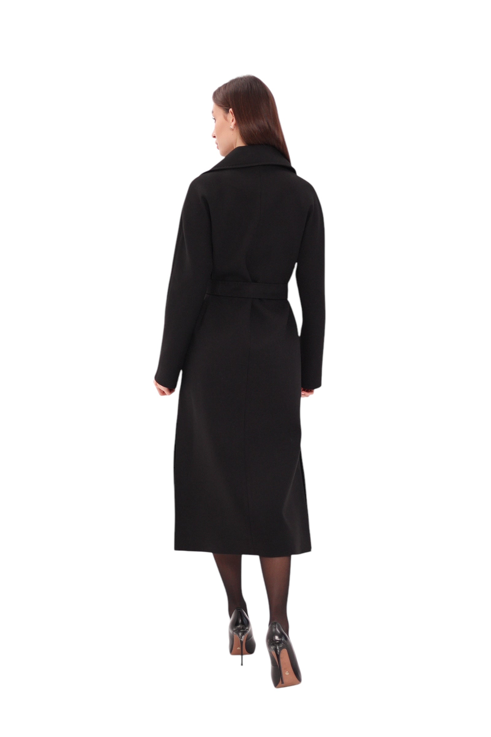 Cambridge Comfort Wraparound Wool Cashmere Coat in Black