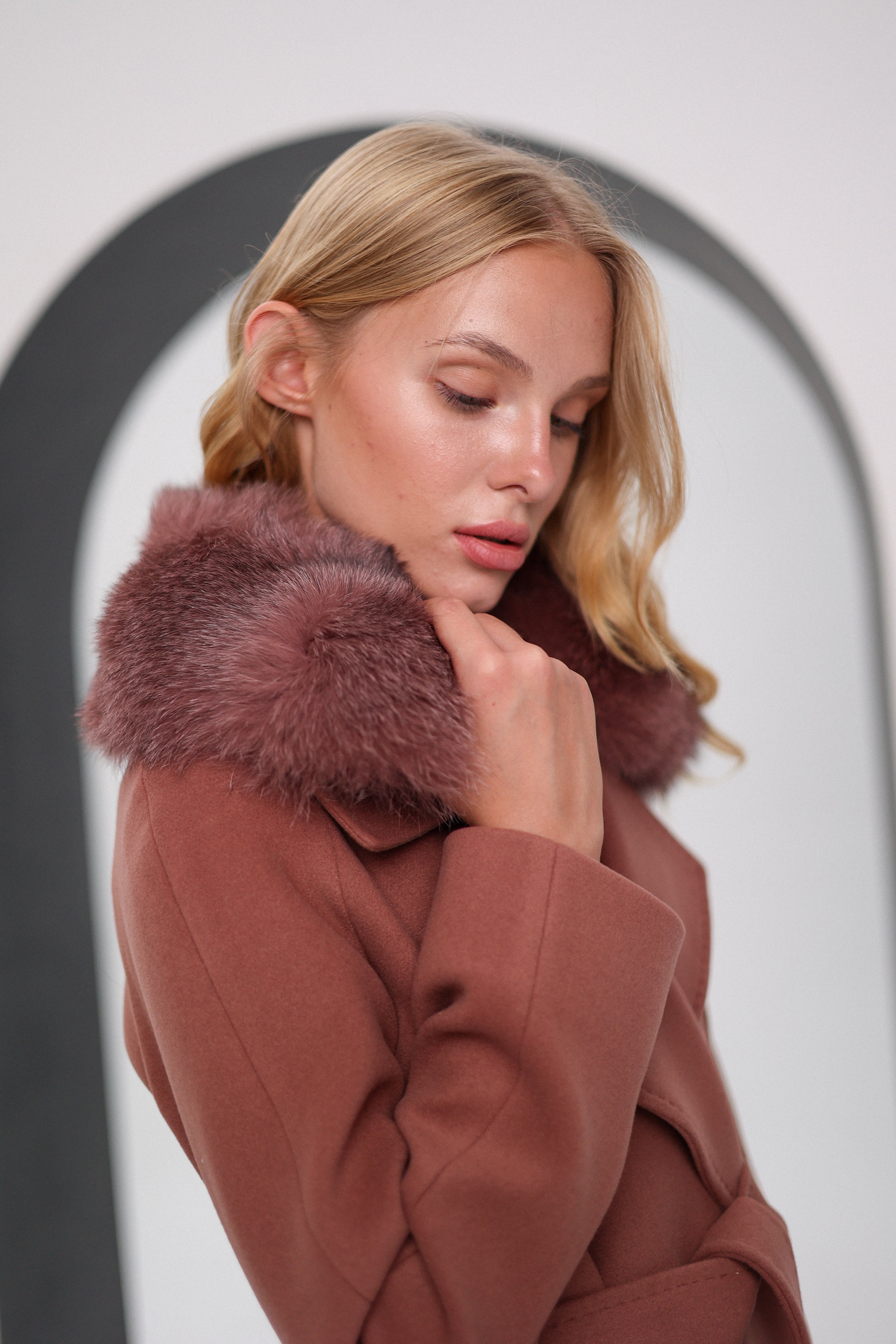 Genuine Polar Fox Cashmere Wool Back Zipper Coat