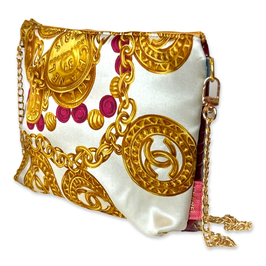 CC Logo Gold Coins Vintage Scarf Crossbody Bag
