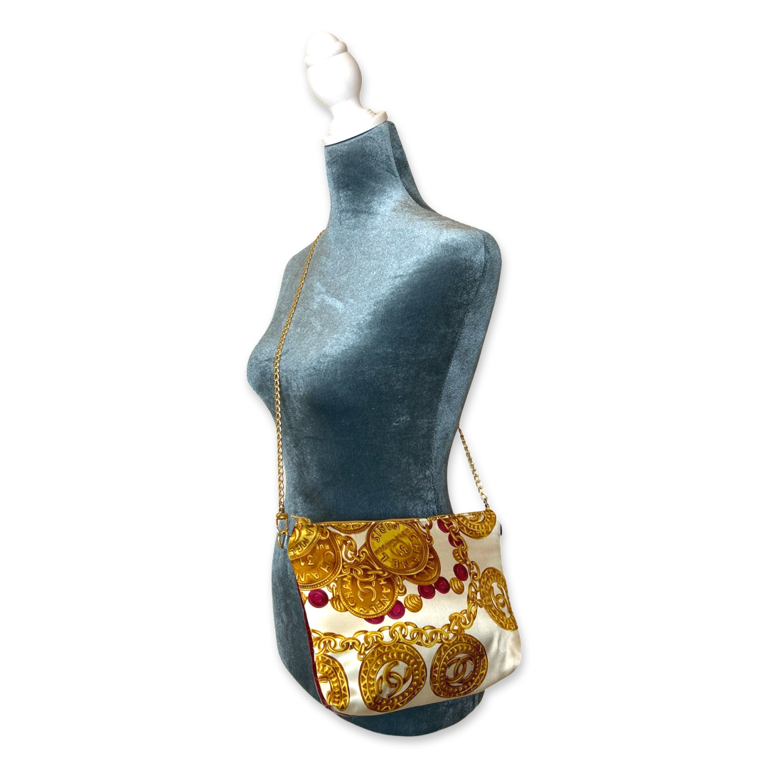 CC Logo Gold Coins Vintage Scarf Crossbody Bag