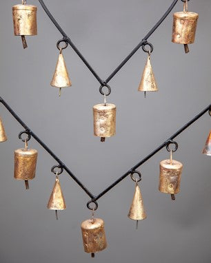 Double Heart Chime hanging brass bells for wall decor by OMSutra