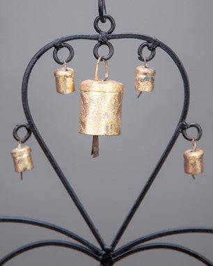 Double Heart Chime hanging brass bells for wall decor by OMSutra