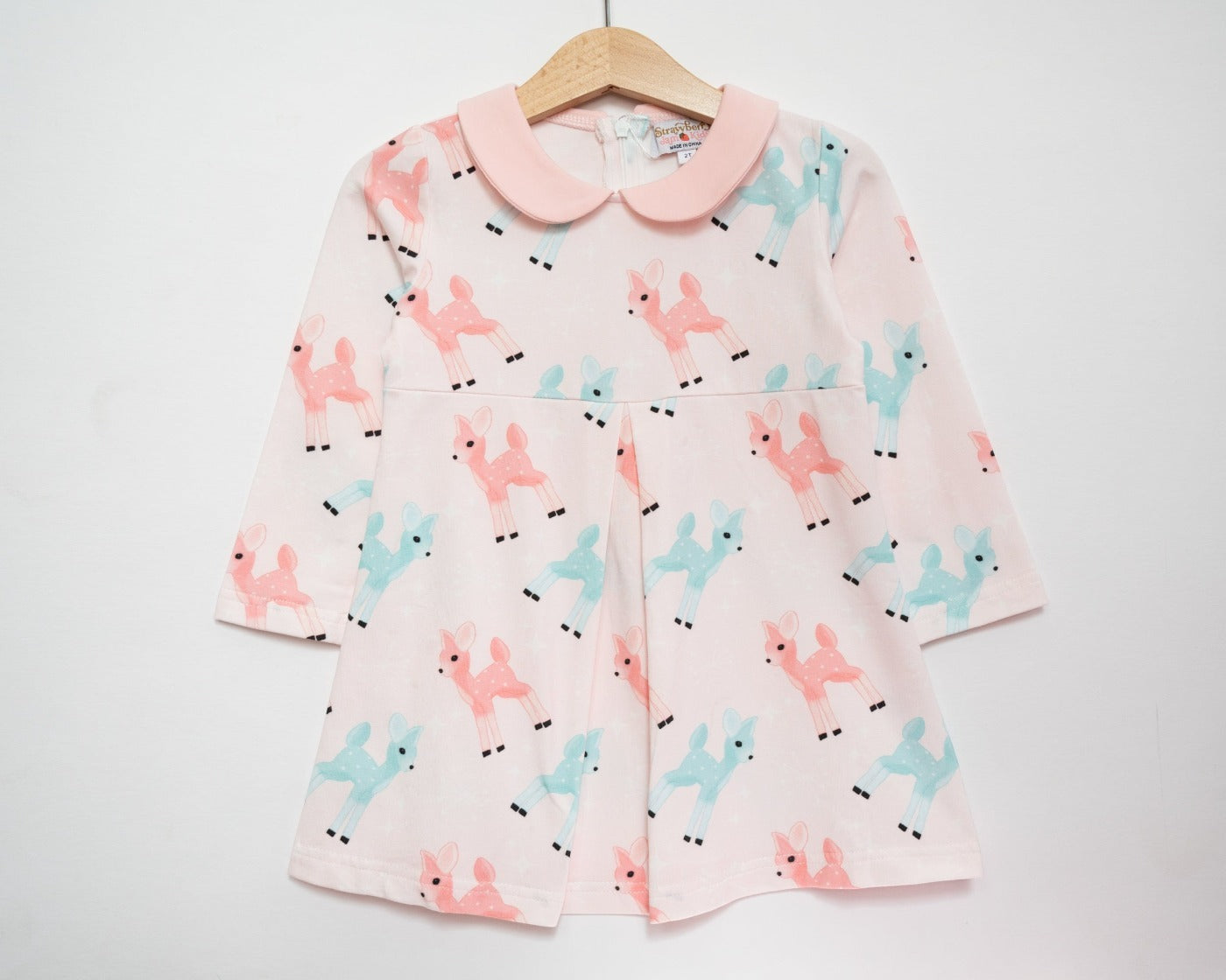 Pink Dress with Retro Deer for Girls