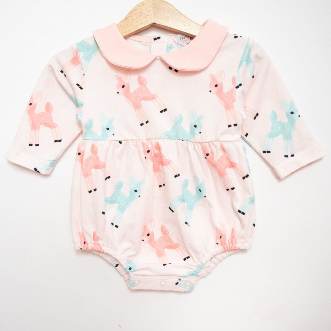 Pink Christmas Romper with Retro Deer for Babies