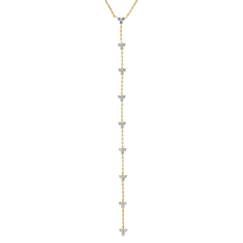 Gold CZ Multi Trio Cluster Drop Lariat Necklace - Adina's Jewels
