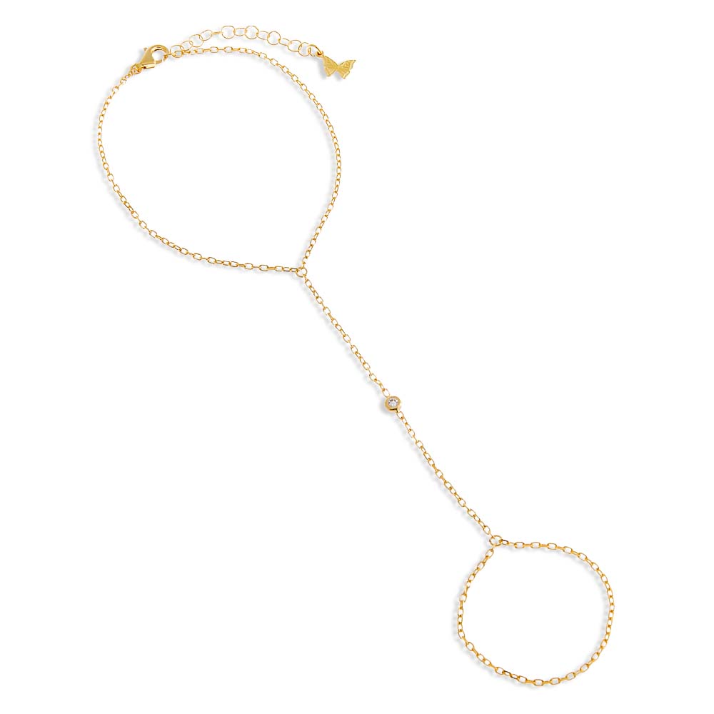 Gold CZ Single Bezel Chain Hand Chain - Adina's Jewels