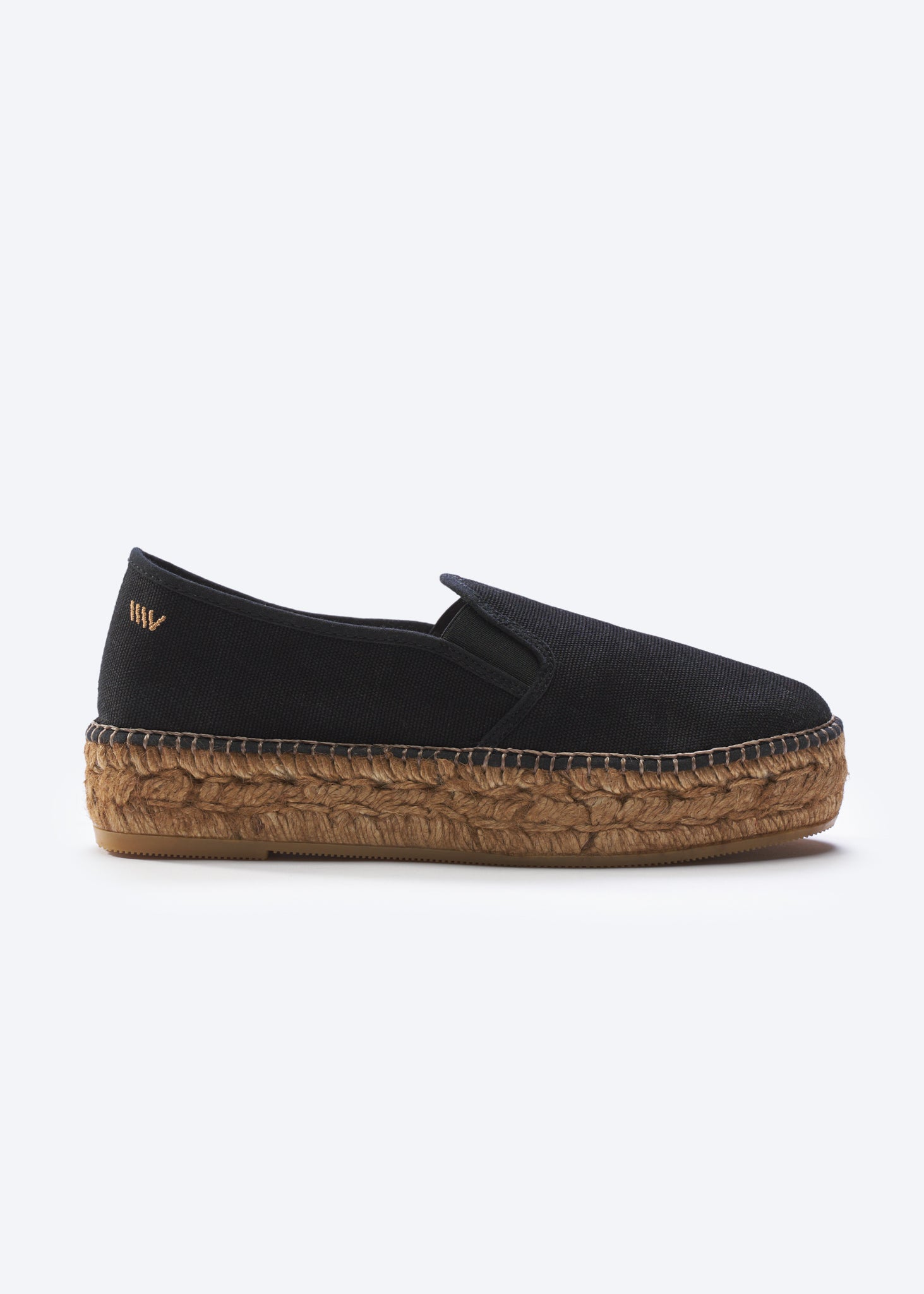 Castell Black Canvas Slip On Women Espadrille Flatfrom