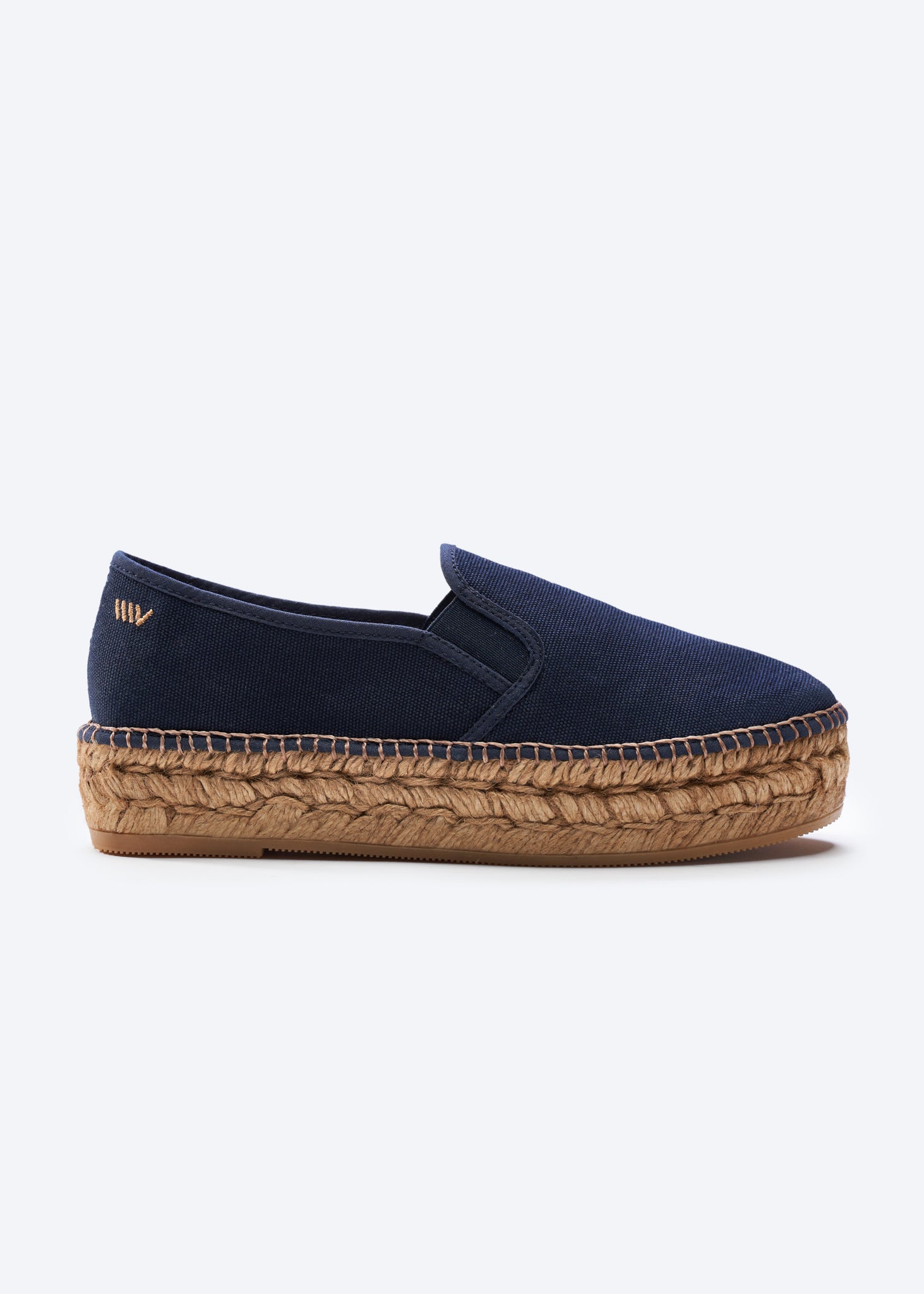 Castell Navy Blue Canvas Slip On Women Espadrille Flatfrom