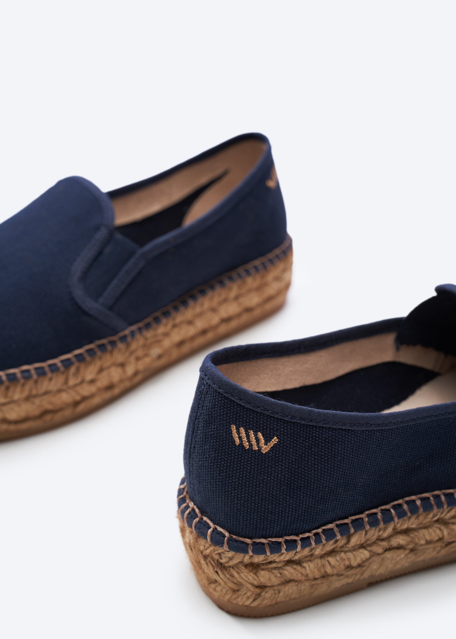 Castell Navy Blue Canvas Slip On Women Espadrille Flatfrom Back Details