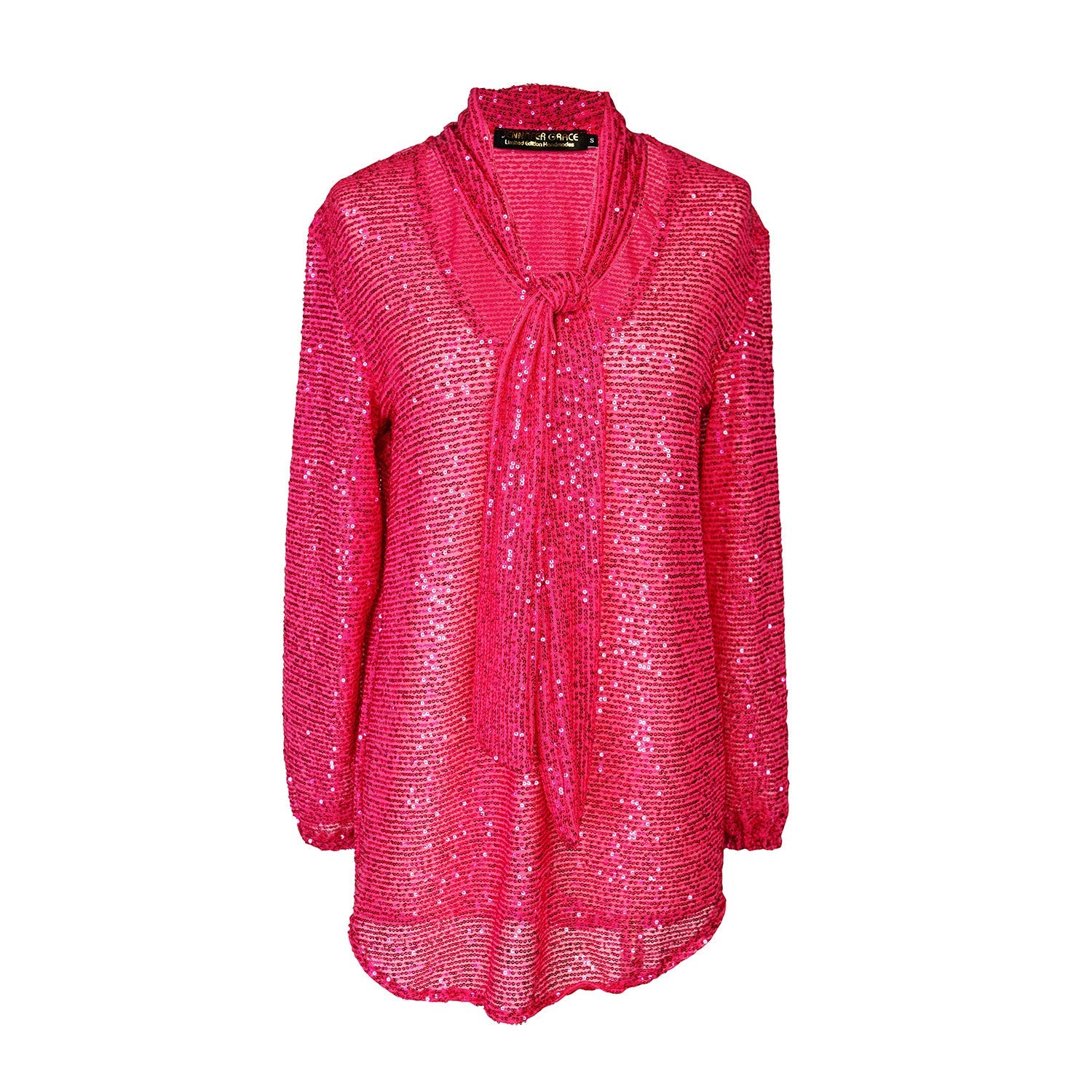 Cerise Sequin Tie Front Blouse