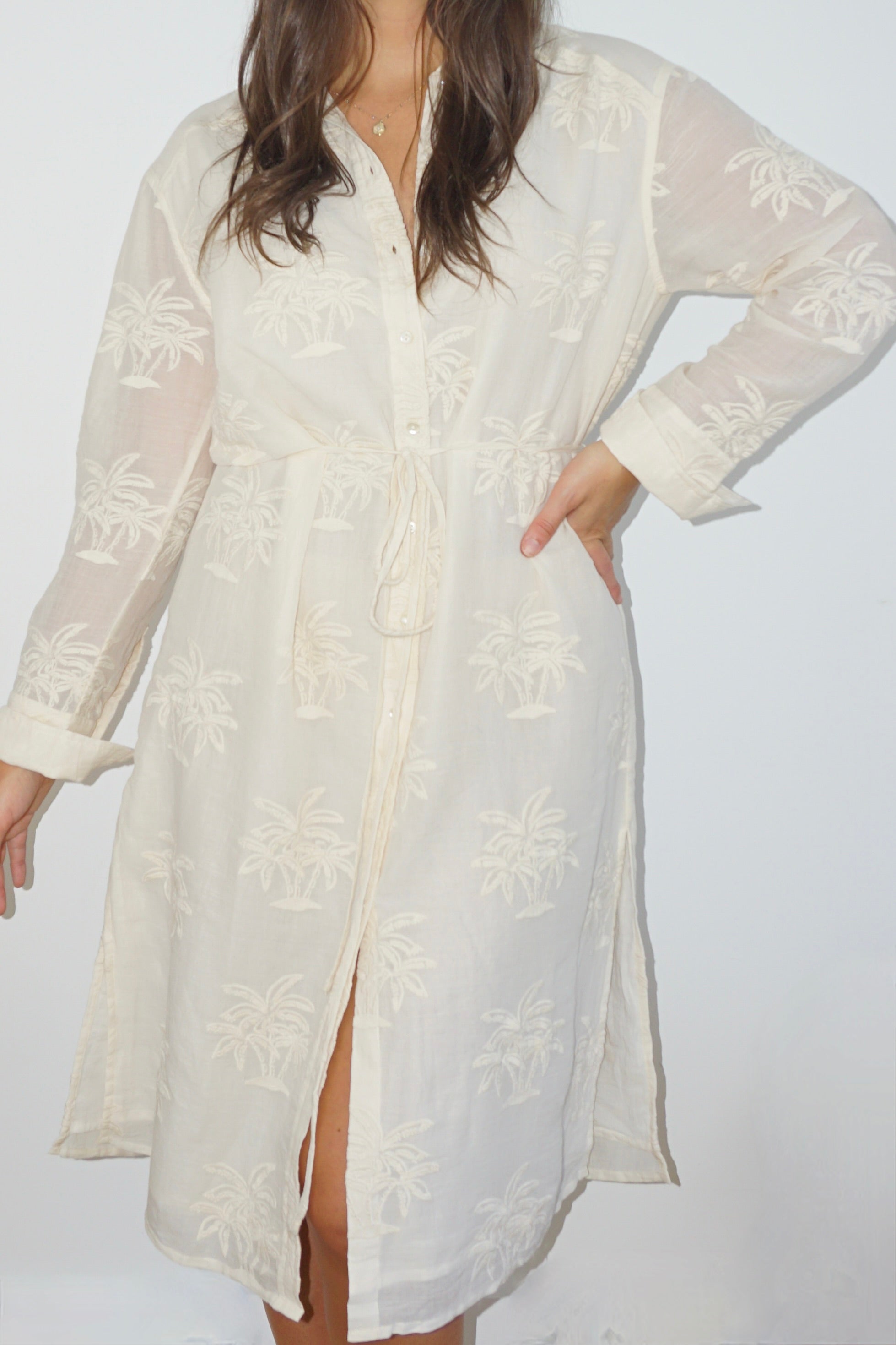 Chambers Sun Dress in Cream Palm Embr