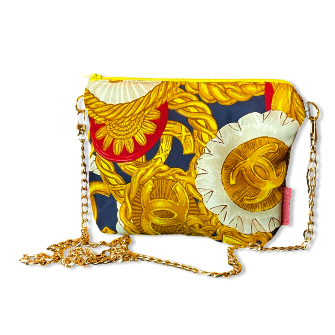 Gold Buttons Vintage Silk Scarf Crossbody Bag