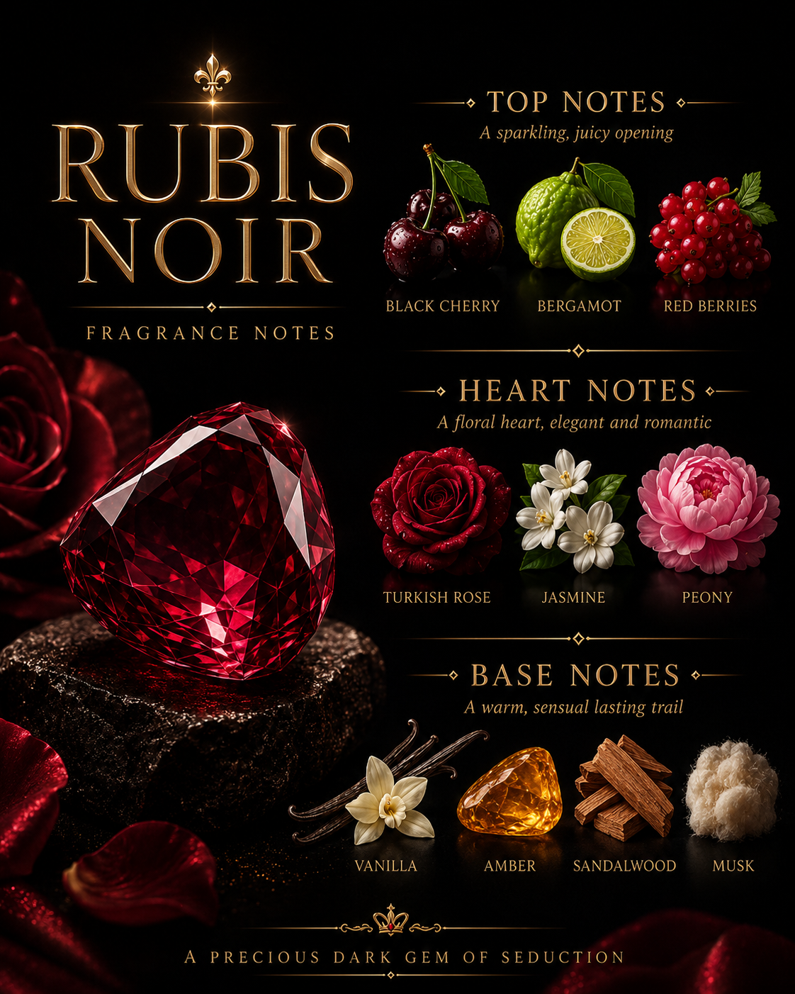 **Premium Aurisse Rubis Noir Luxury Perfume for Women 50ML – Long Lasting | Free Shipping