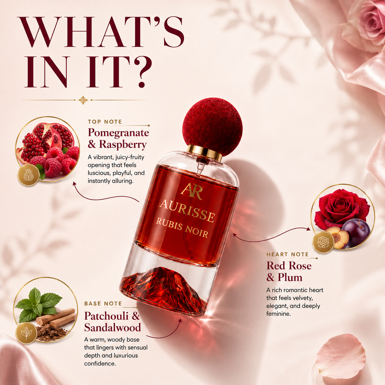 Aurisse Rubis Noir — Floral Amber Extrait de Parfum for Women, 50ml