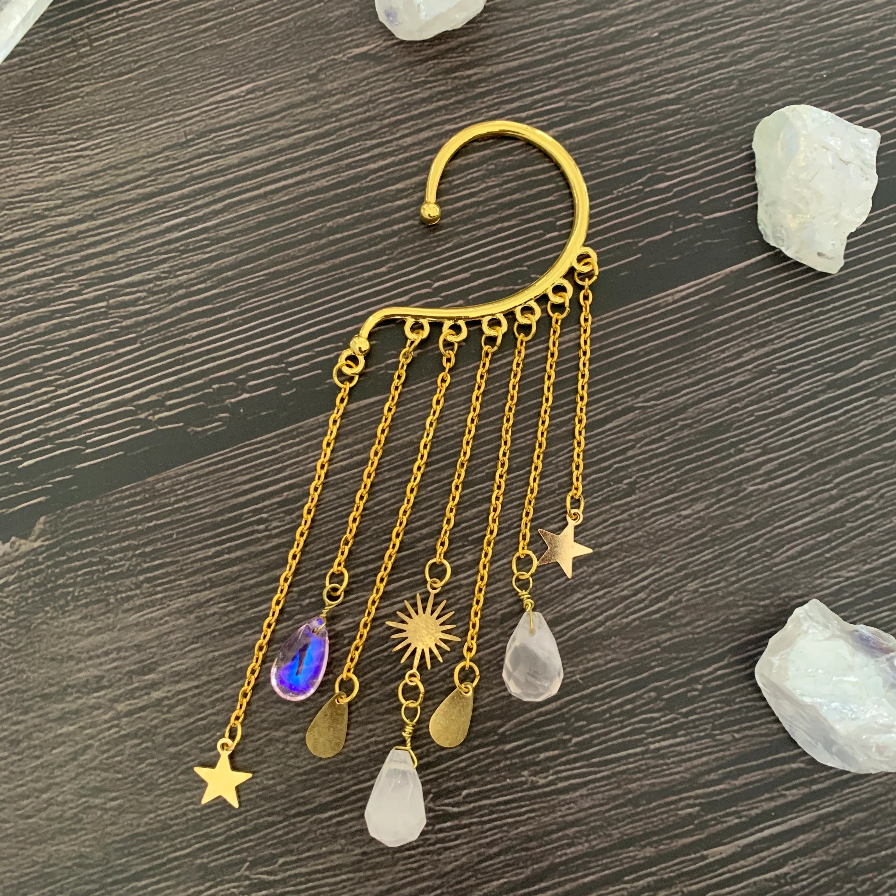 Gold Ear Cuff Charm Crystal Earrings