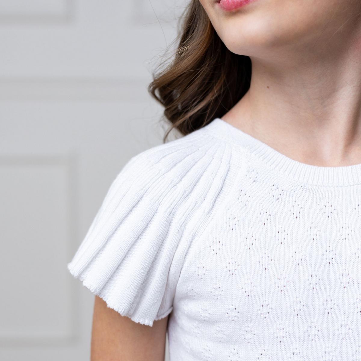 Organic Flutter Sleeve Sweater Dress - White Diamond Pointelle