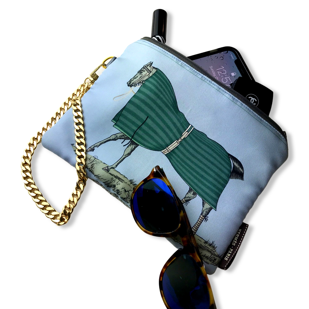 Couvertures et Tenues du Jour Light Blue Vintage Silk Scarf Wristlet Grand Bag
