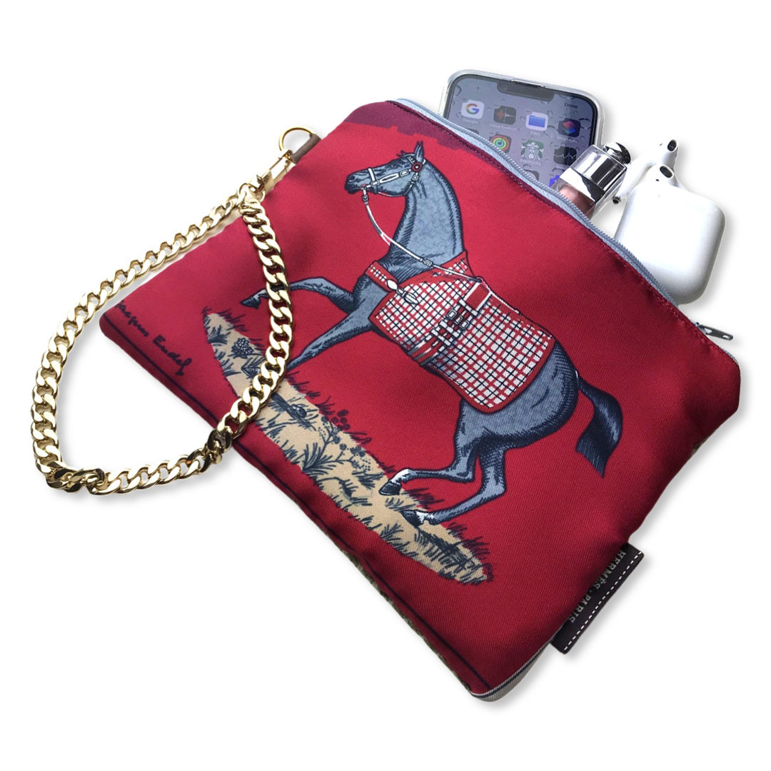 Couvertures et Tenues du Jour Red Vintage Silk Scarf Wristlet Grand Bag