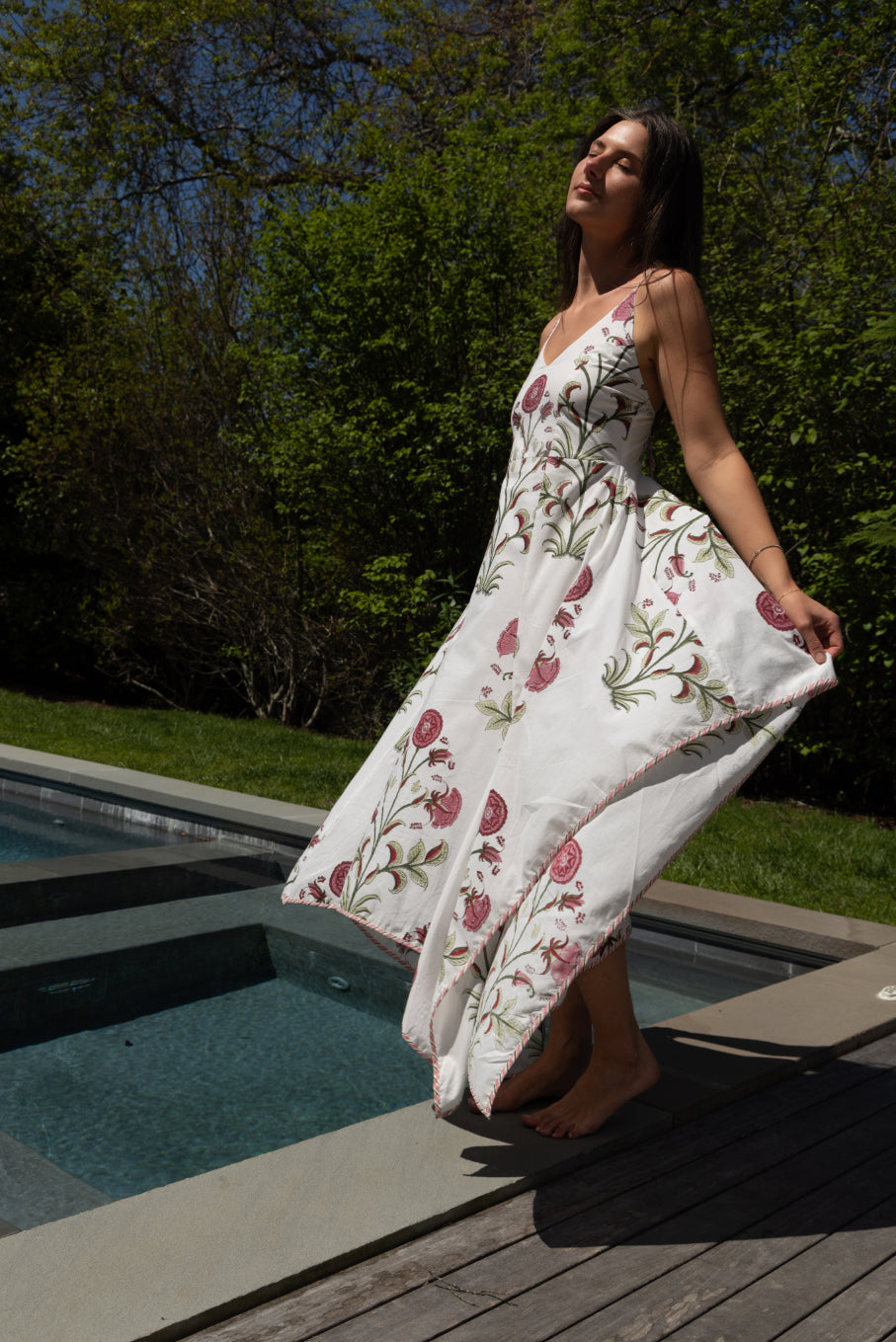 Cross Back Maxi Dress in Red Vine