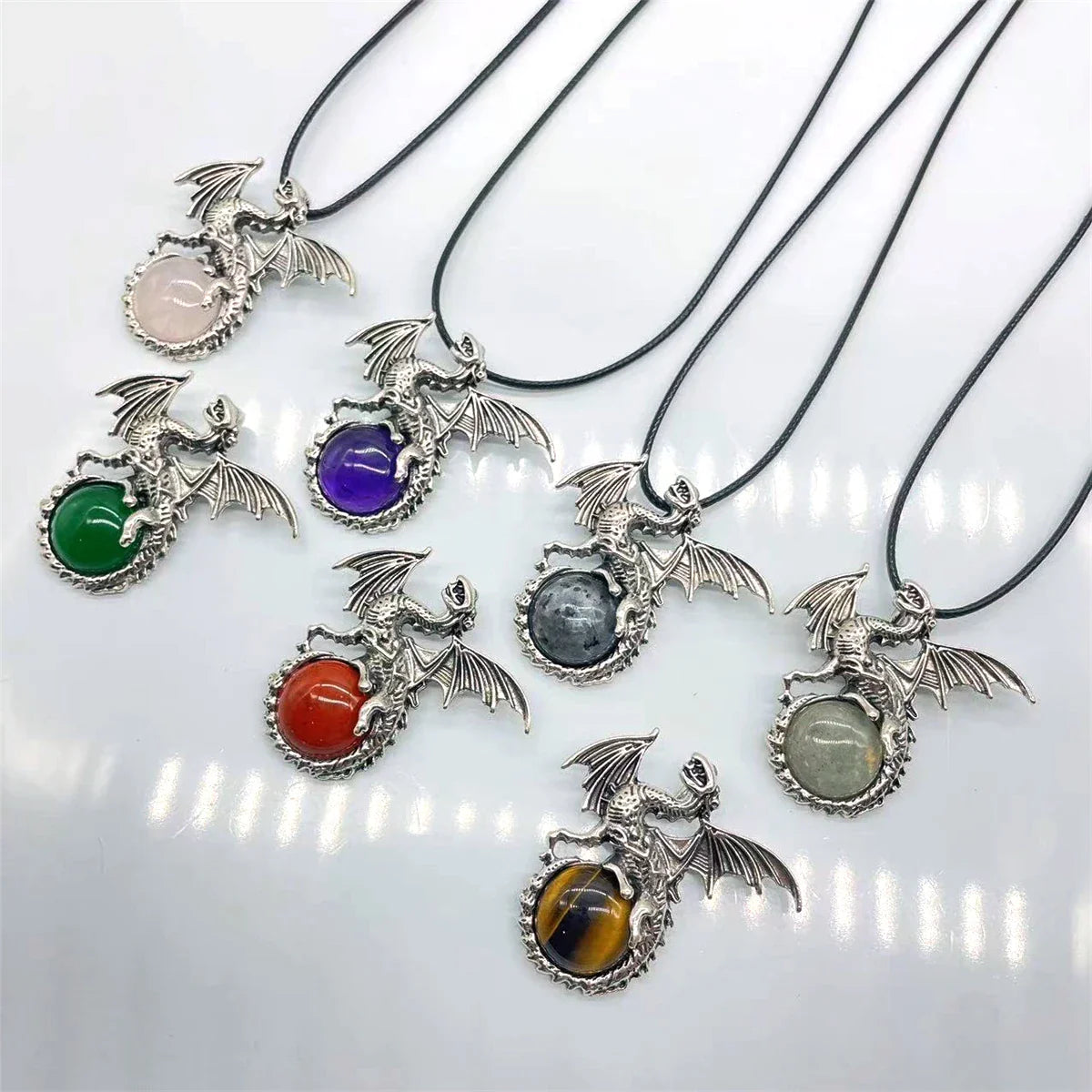 Crystal Circle Dragon Necklaces