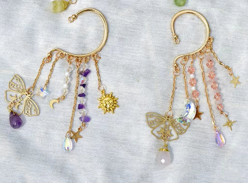 Gold Ear Cuff Charm Crystal Earrings