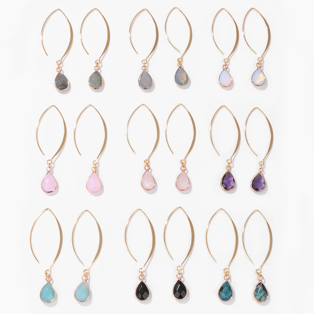 Crystal Faceted Teardrop Gold Earrings