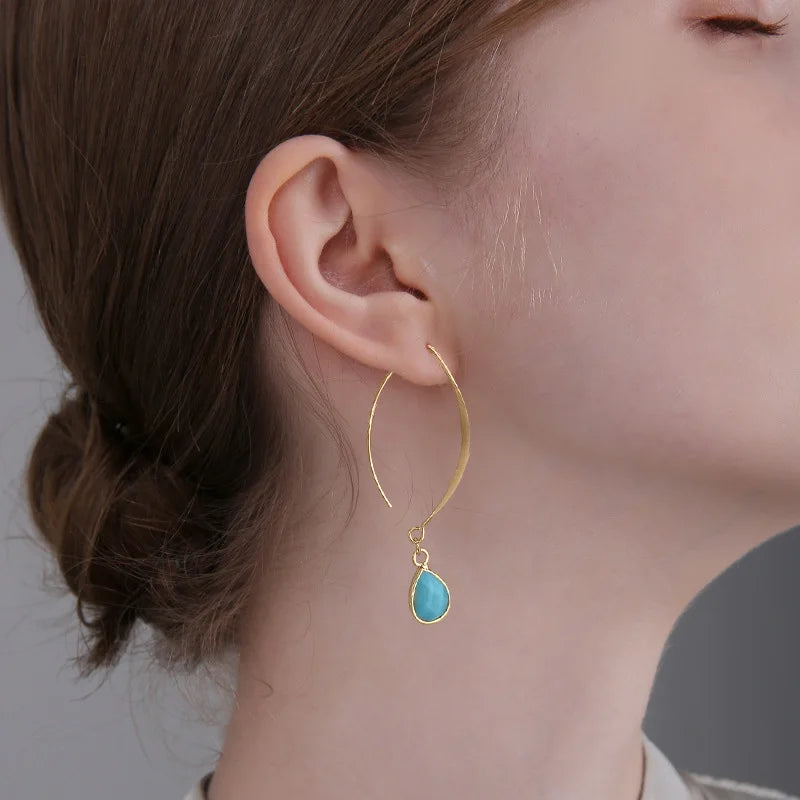 Crystal Faceted Teardrop Gold Earrings