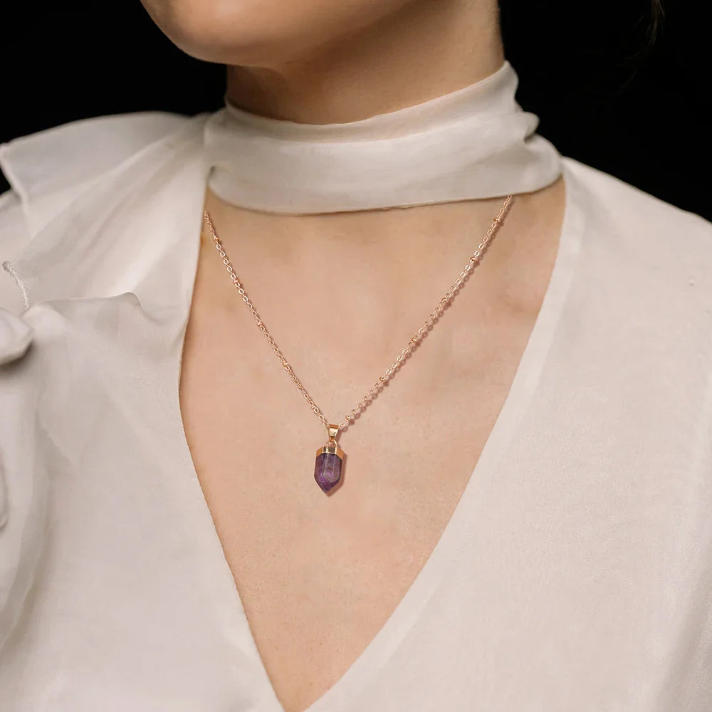 Crystal Point Gold Pendant Necklaces
