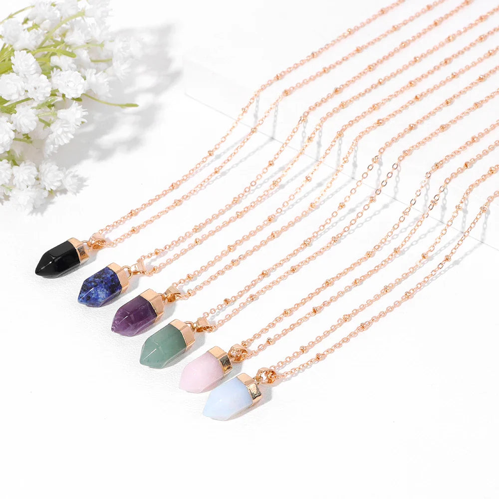 Crystal Point Gold Pendant Necklaces