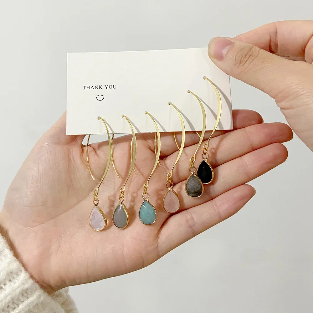 Crystal Faceted Teardrop Gold Earrings