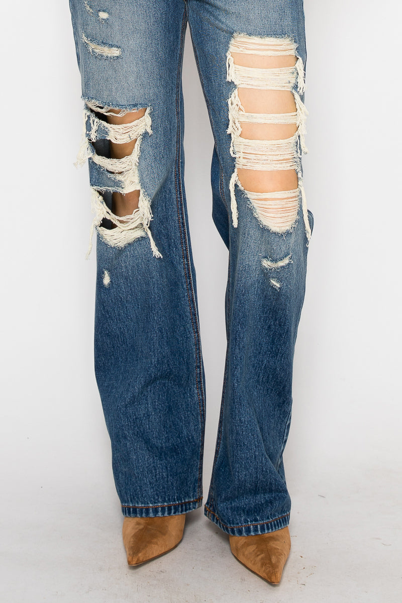 Hybrid Stretch Ripped Relaced Flare Jeans