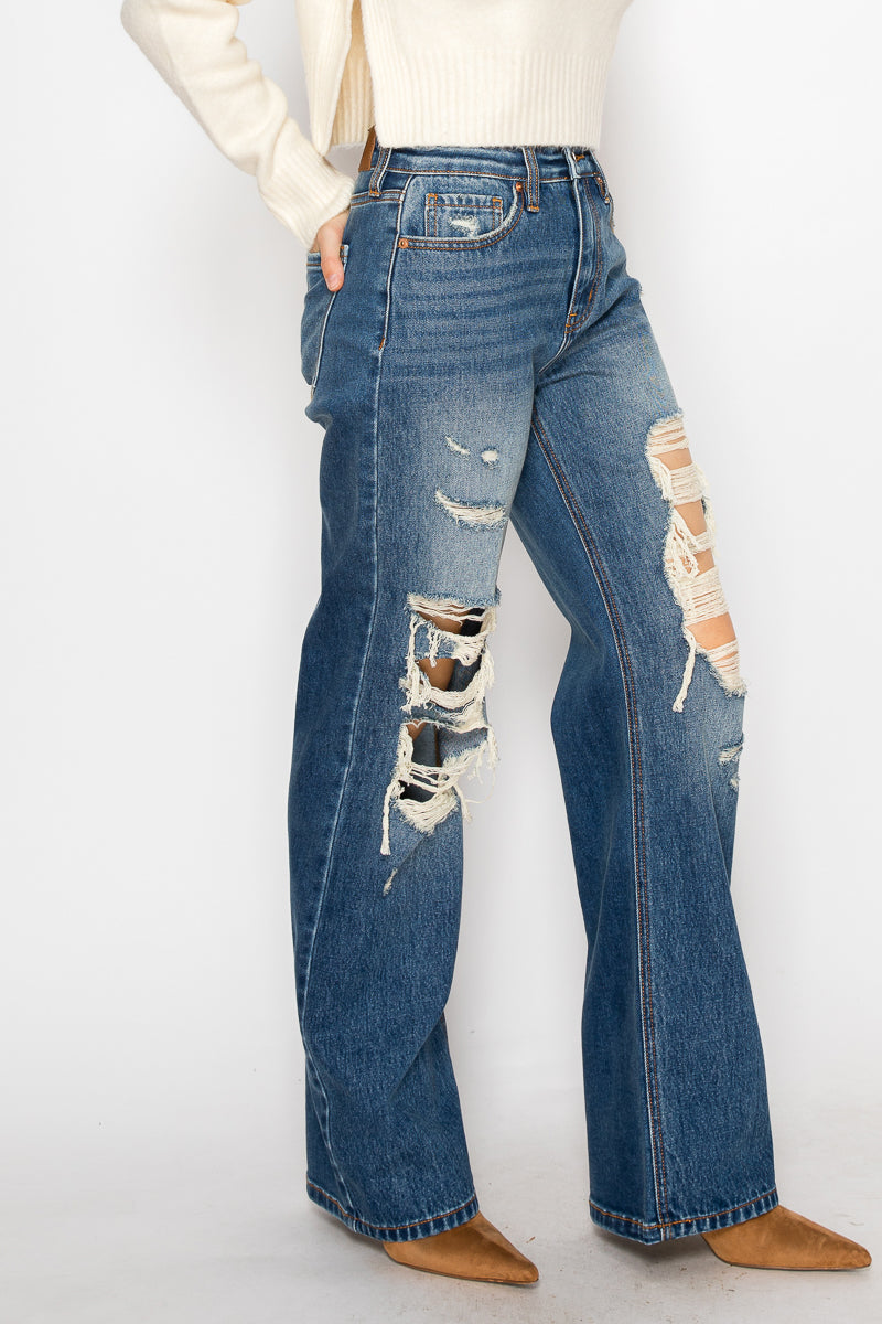 Hybrid Stretch Ripped Relaced Flare Jeans