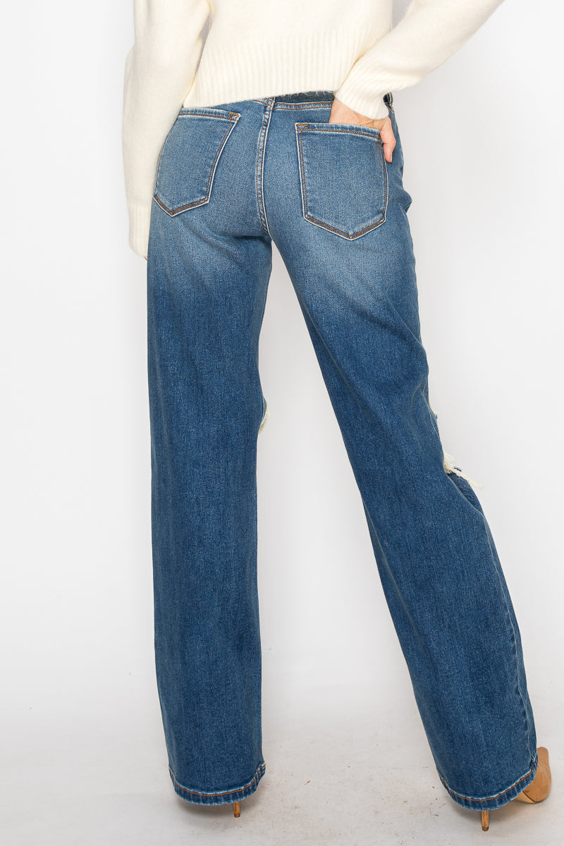Hybrid Stretch Ripped Relaced Flare Jeans