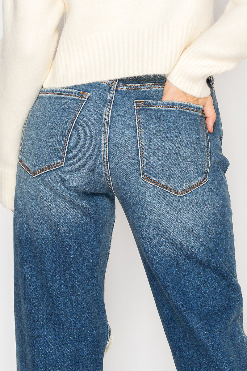 Hybrid Stretch Ripped Relaced Flare Jeans