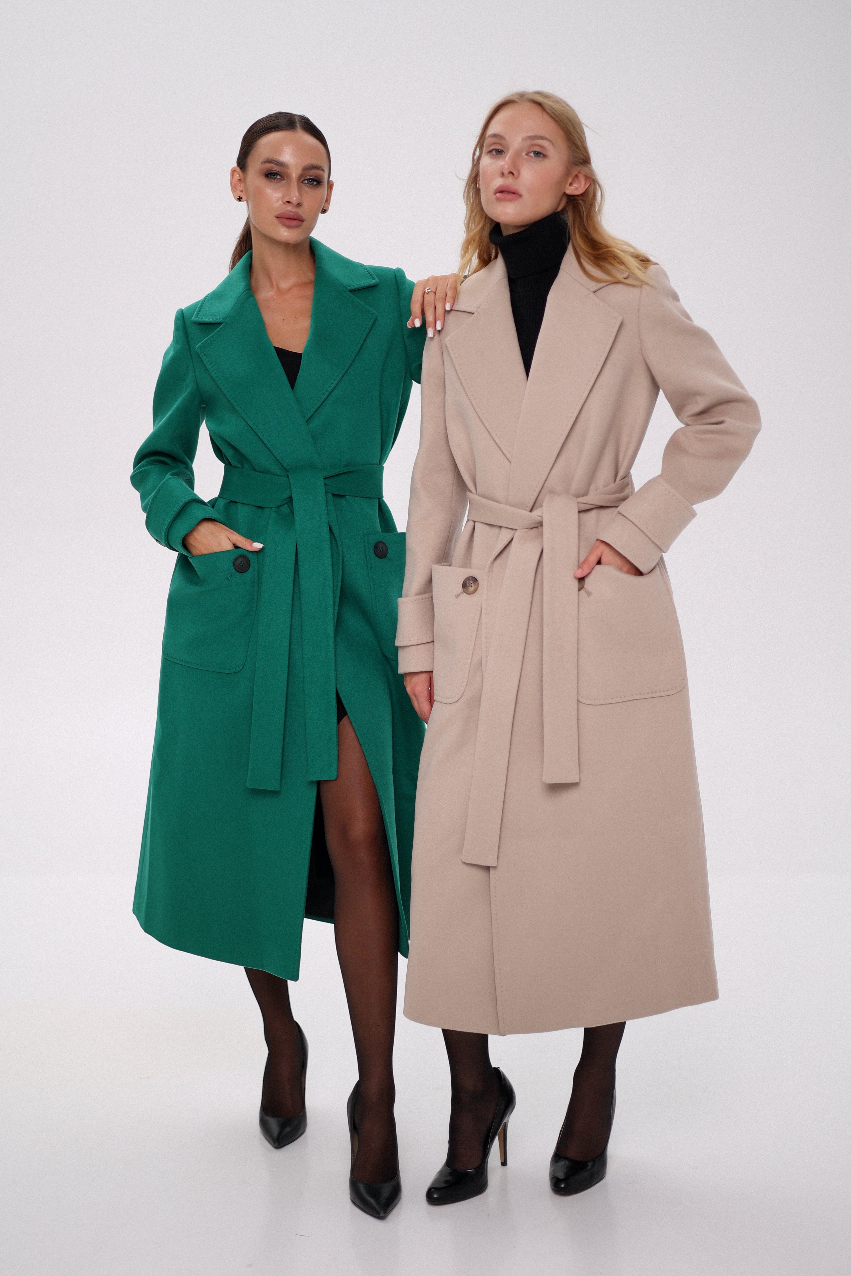 Eliza Classic Cashmere Wool Blend Overcoat in Nude